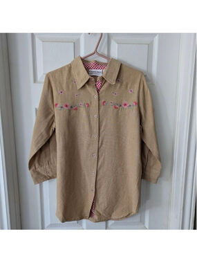Country Store NWT Vtg Embroidered Button Down Beige Cotton Sz M Western 90s